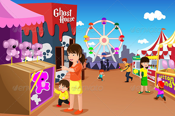 Family Playing in an Amusement Park - People Characters