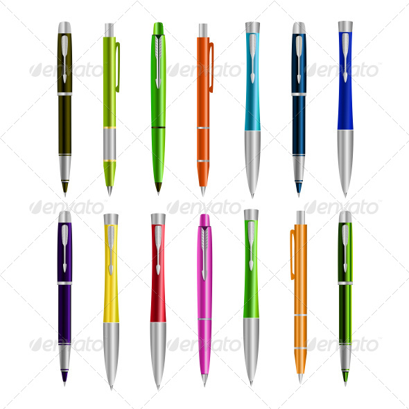 Set of Colorful Pens - Objects Vectors