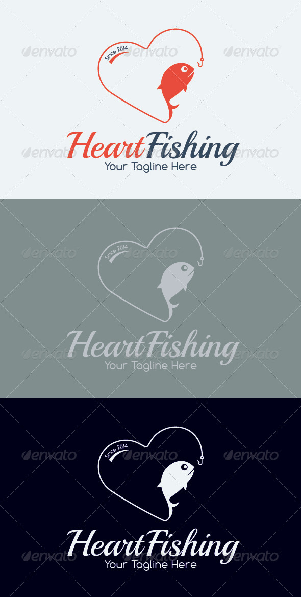 Heart Fishing Logo Template - Animals Logo Templates