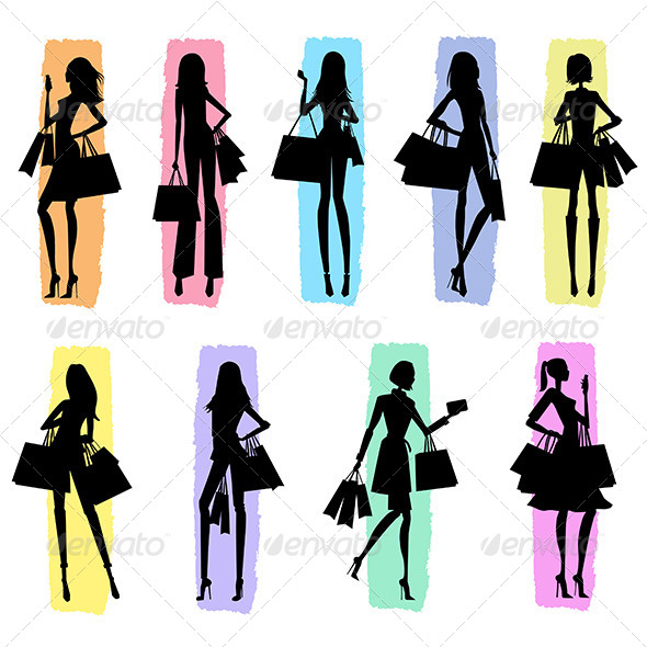 Silhouettes of Women Shopping - People Characters