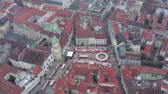 Beautiful Winter Christmas Market in a City Seen From an Aerial View
