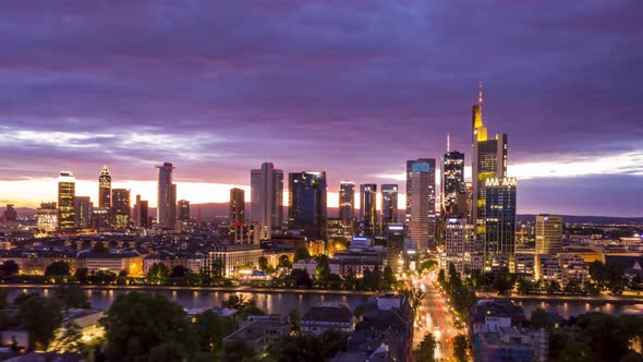 Night Hyper Lapse Motion Time Lapse of Frankfurt Am Main Germany Skyline View and Beautiful alt