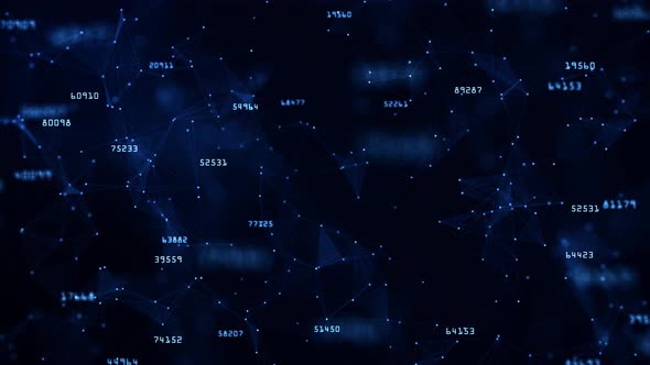 Algorithms and Data Structure concept with animating numbers and connected dots and lines alt