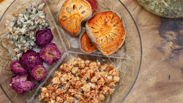 Dried Flowers and Fruits on a Plate