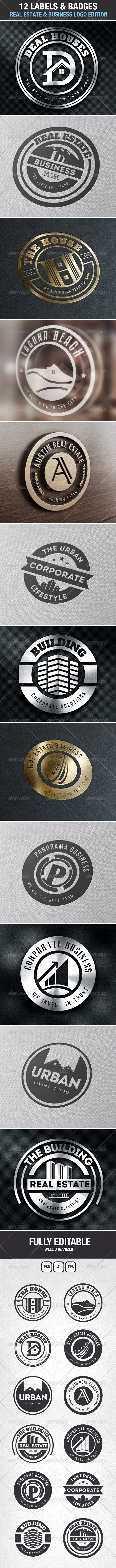 12 Real Estate & Business Labels & Badges Logos - Badges & Stickers Web Elements