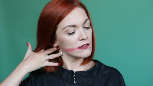 Woman Cleaning and Removing Makeup From Her Face, Looking at Camera, Showing Face Without Cosmetics.