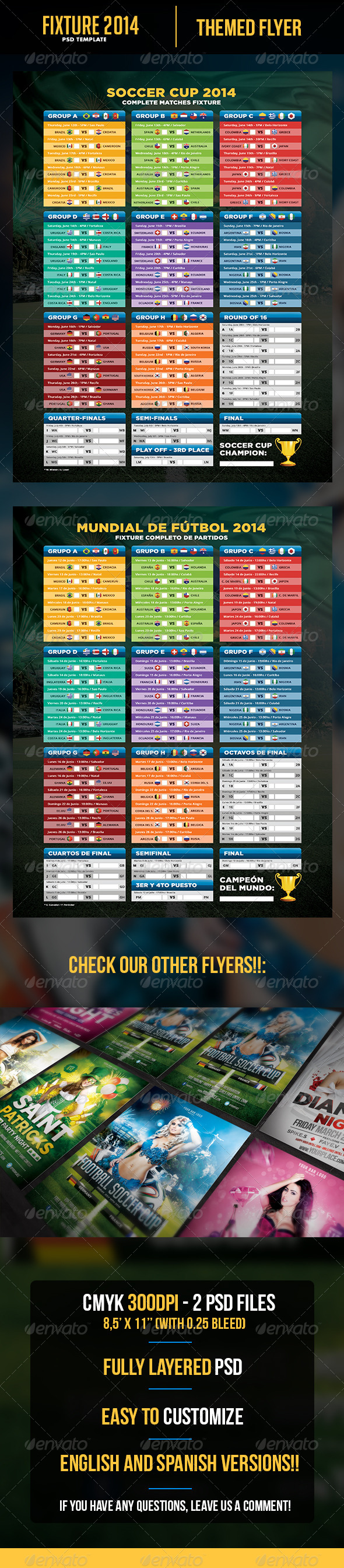 Soccer Cup 2014 Fixture - English and Spanish - Print Templates