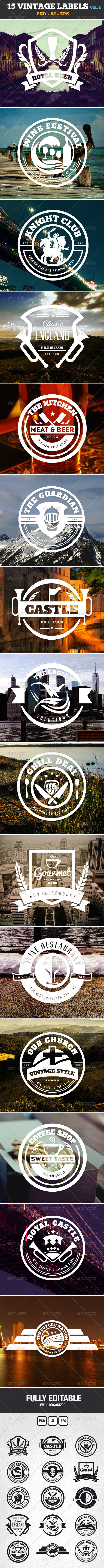 15 Retro Vintage Labels and Badges Logos V8 - Badges & Stickers Web Elements