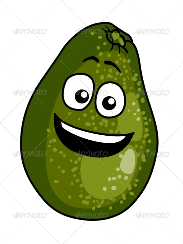 Happy Ripe Green Cartoon Avocado Pear - Food Objects
