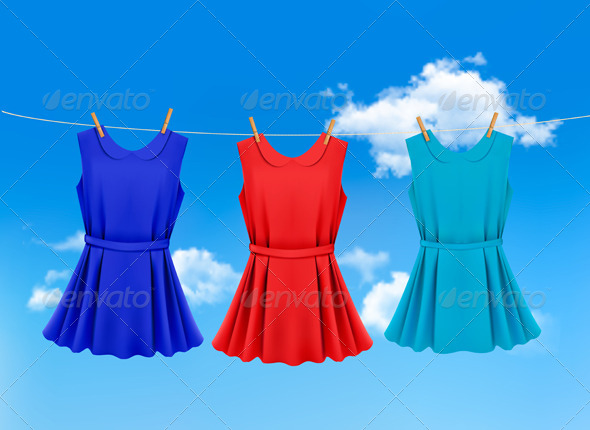 Set of Colored Dresses Hanging on a Clothesline - Commercial / Shopping Conceptual