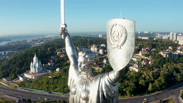 Aerial View of the Mother Motherland Monument in Kiev alt