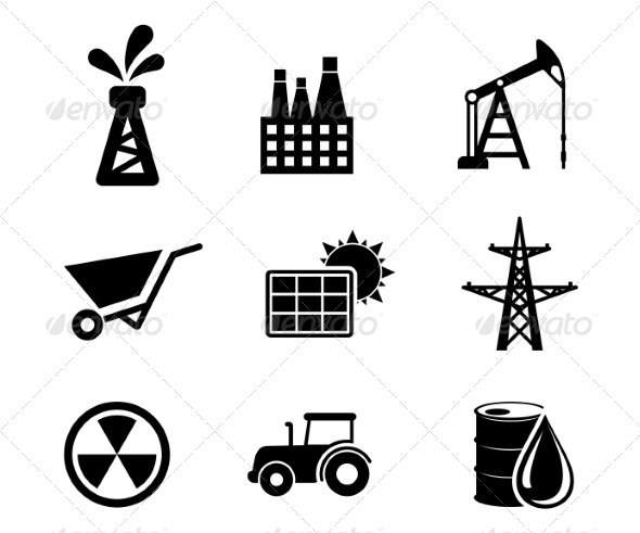 Set of Black and White Industrial Icons - Industries Business
