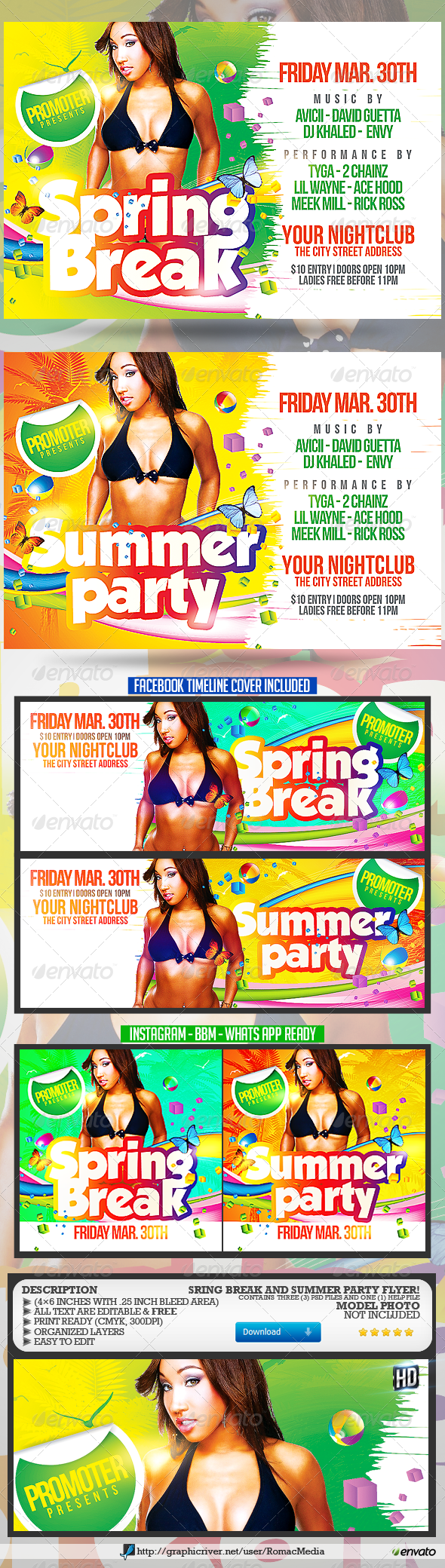 Spring Break and Summer Party Flyer - Clubs & Parties Events