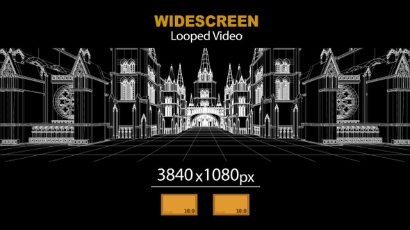 Widescreen Wireframe Gothic City 01