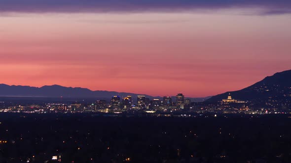 Deep Red Sunset over Downtown Salt Lake City