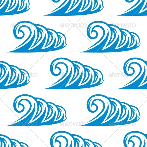 Seamless Pattern of Curling Blue Ocean Waves - Patterns Decorative