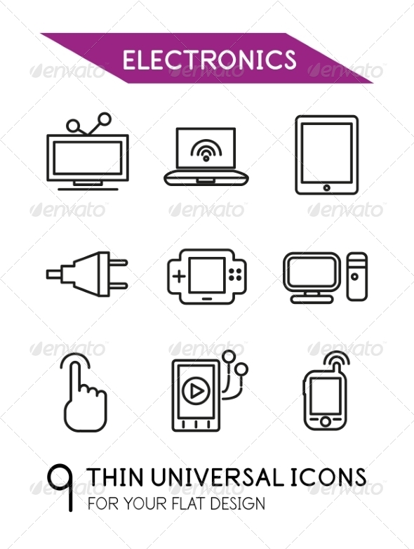 Electronics Thin Line Icon Set - Web Technology