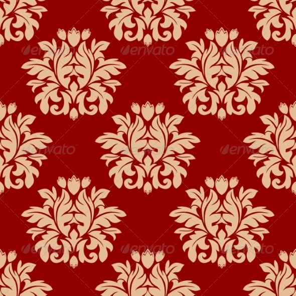 Red Damask Style Arabesque Pattern - Patterns Decorative