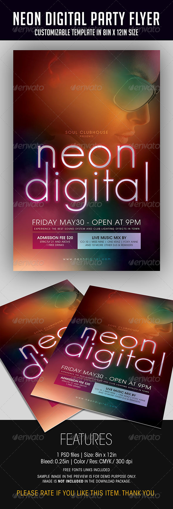 Neon Digital Party Flyer - Clubs & Parties Events