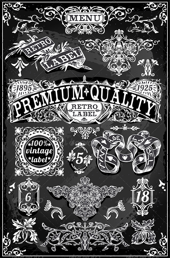 Vintage Hand Drawn Banners Labels on Blackboard - Decorative Vectors