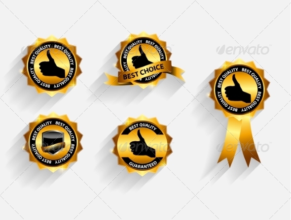 Gold Quality Label Set with Long Shadows - Web Technology