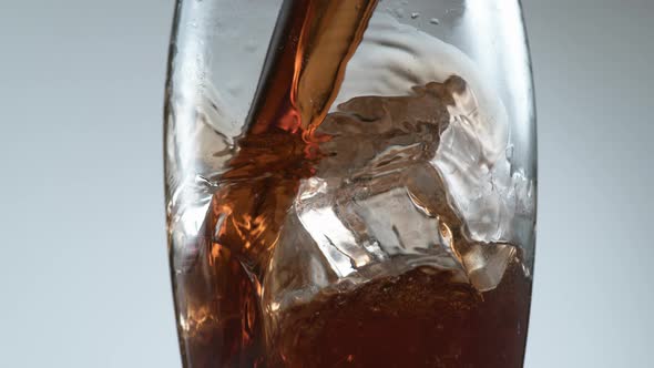 Pouring cola over ice in super slow motion.  Shot on Phantom Flex 4K high speed camera.