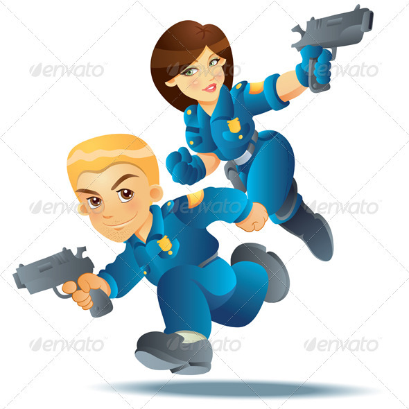 Police Officer in Action - People Characters