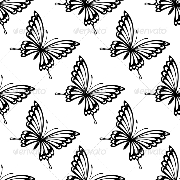 Seamless Pattern of Flying Butterflies - Patterns Decorative