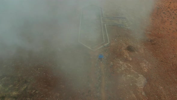 Aerial View of the Steaming Hverir Geothermal Area Near Lake Myvatn alt