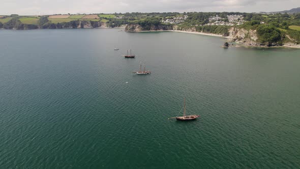 Wooden Sail Ships At Anchor St Austell Bay Cornwall UK