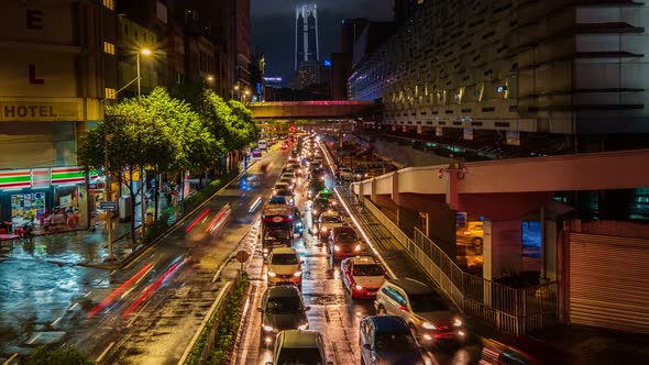 Timelapse of Modern Asian City Street at Night