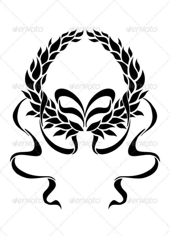 Foliate Laurel Wreath with Long Trailing Ribbons - Borders Decorative