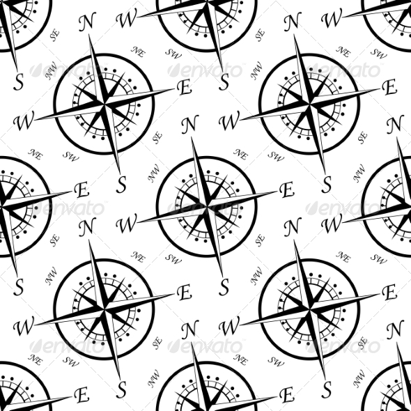 Vintage Compass Seamless Pattern - Travel Conceptual