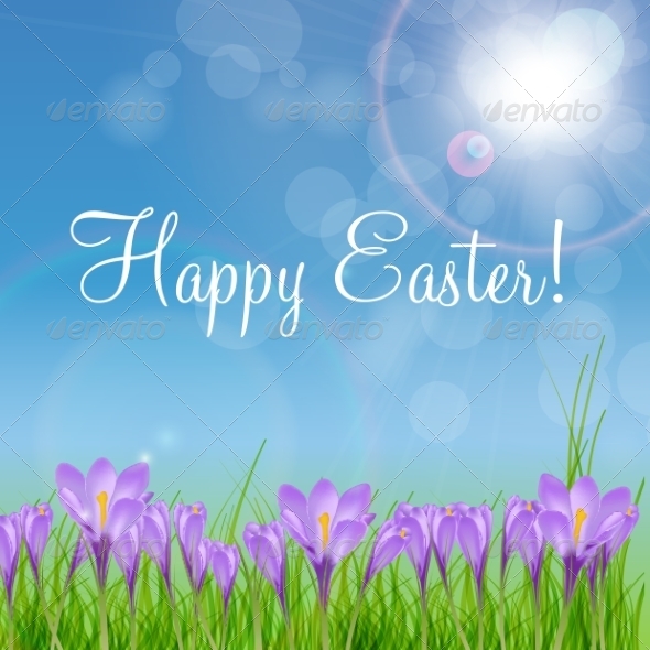 Happy Easter Card with Crocuses - Backgrounds Decorative