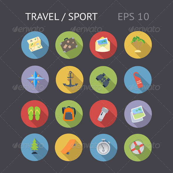 Flat Icons For Travel and Sport - Web Icons