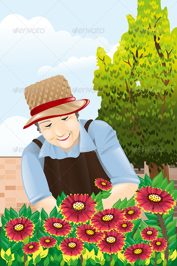 Senior Woman Gardening - People Characters
