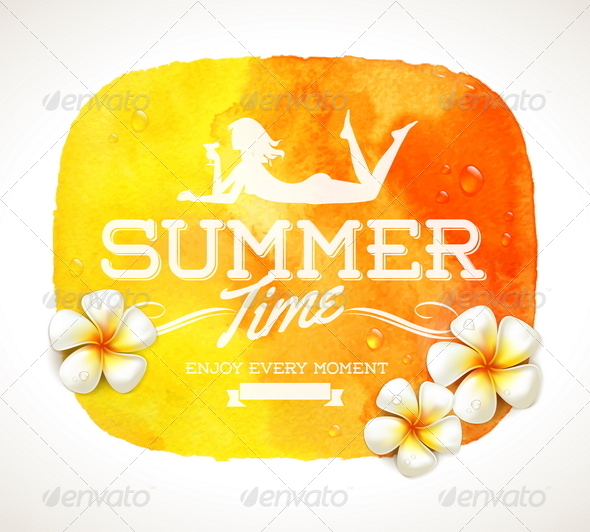Summer Time Greeting and Tropical Flowers - Travel Conceptual