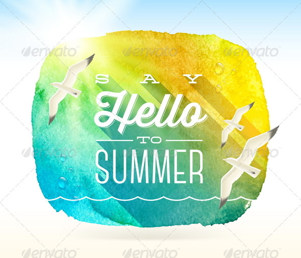 Summer Greeting with Flying Seagulls - Travel Conceptual