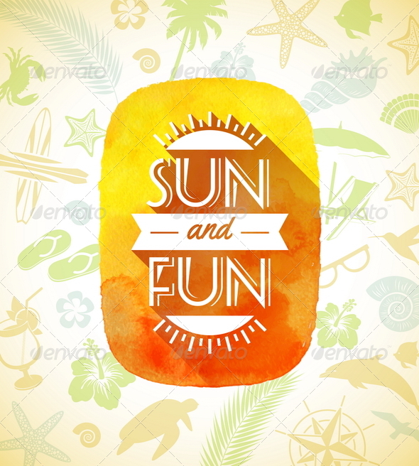 Watercolor Banner with Summer Greeting - Travel Conceptual
