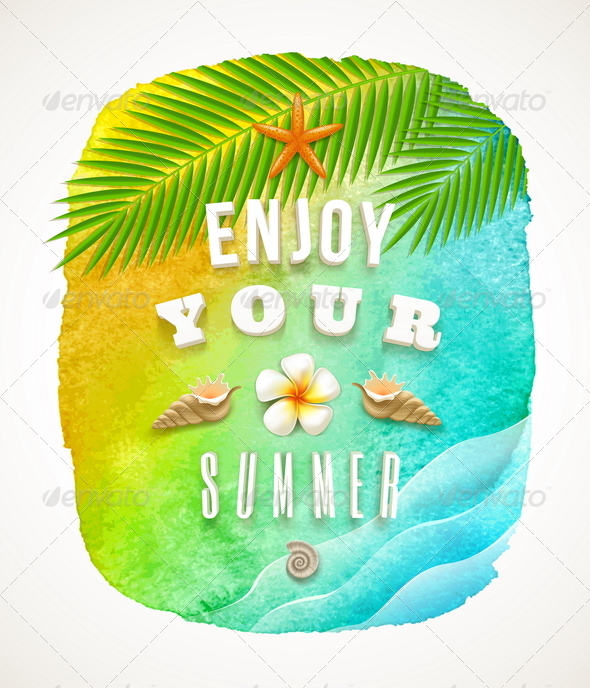 Watercolor Banner with Summer Greeting - Travel Conceptual