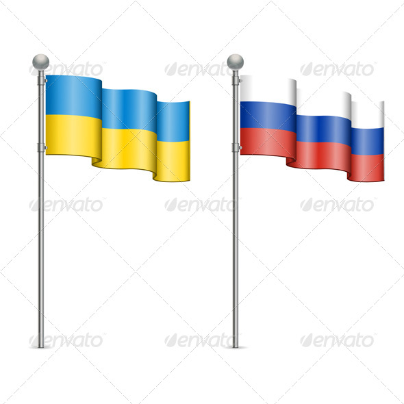 Flags of Ukraine and Russia - Man-made Objects Objects