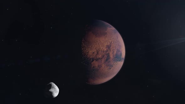 Mars Being Terraformed into a Lush Green World with the Moon Phobos Orbiting