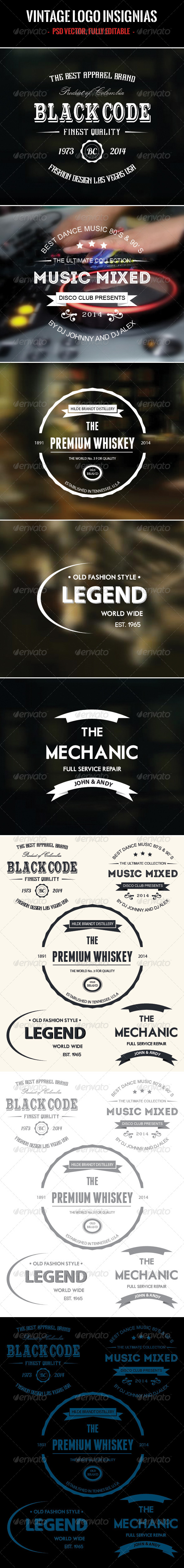 5 Vintage Logo Insignias - Badges & Stickers Web Elements