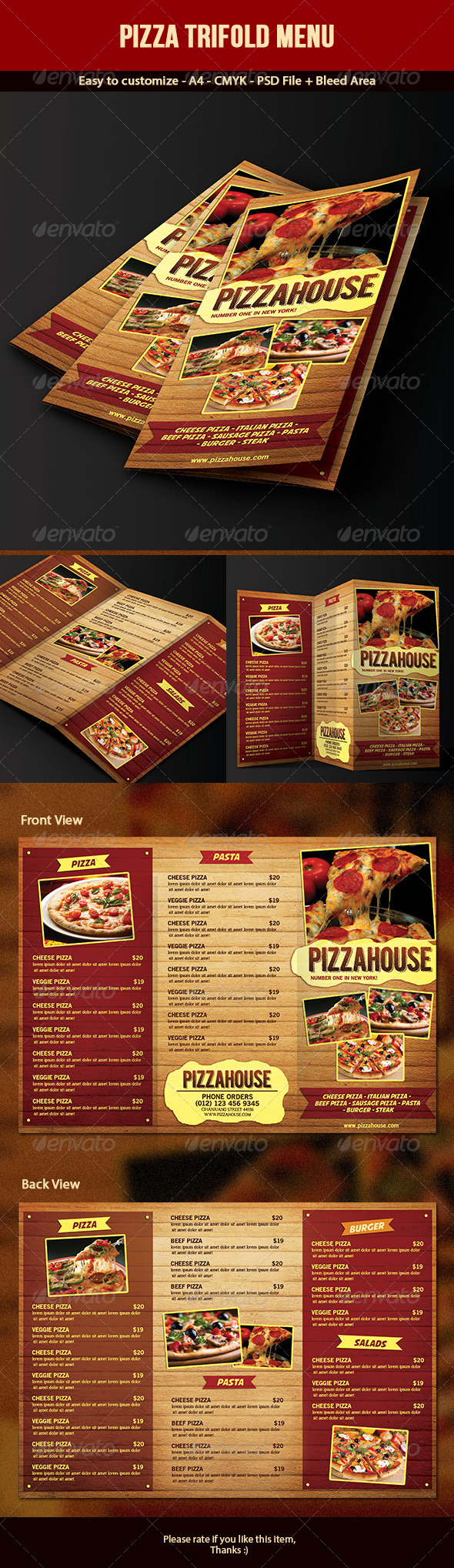 Trifold Pizza Menu - Food Menus Print Templates