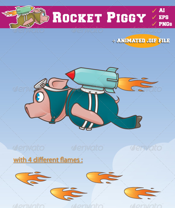 Rocket Piggy Flying - Sprites Game Assets