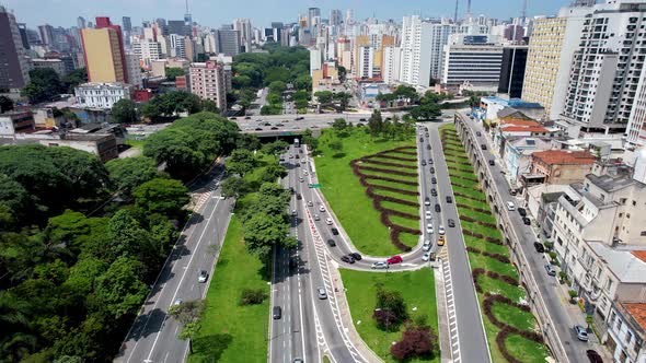 Intersection East Radial highway road and May 23 Avenue at downtown Sao Paulo alt