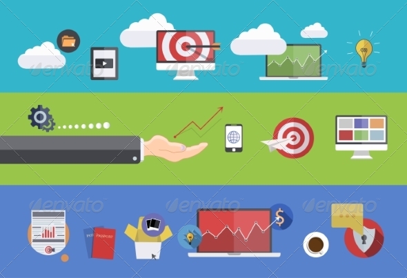 Flat Modern Icons on Sample Background - Web Technology