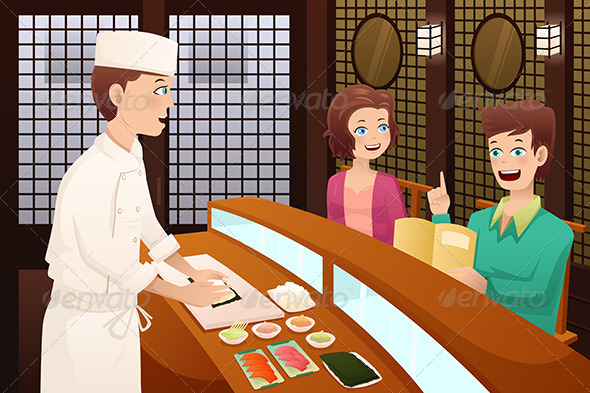 Customers Ordering Sushi - People Characters