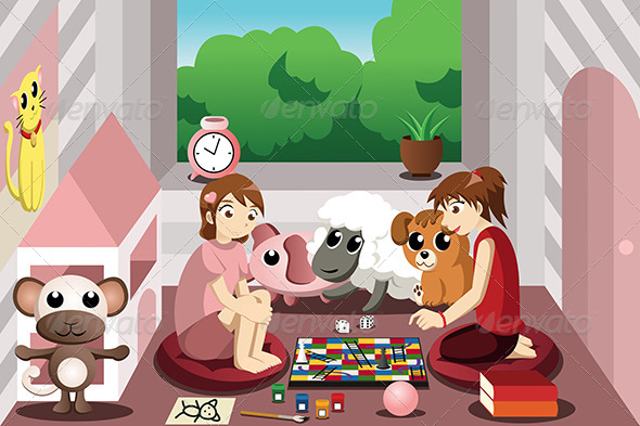 Kids Playing Inside a Tree House - People Characters