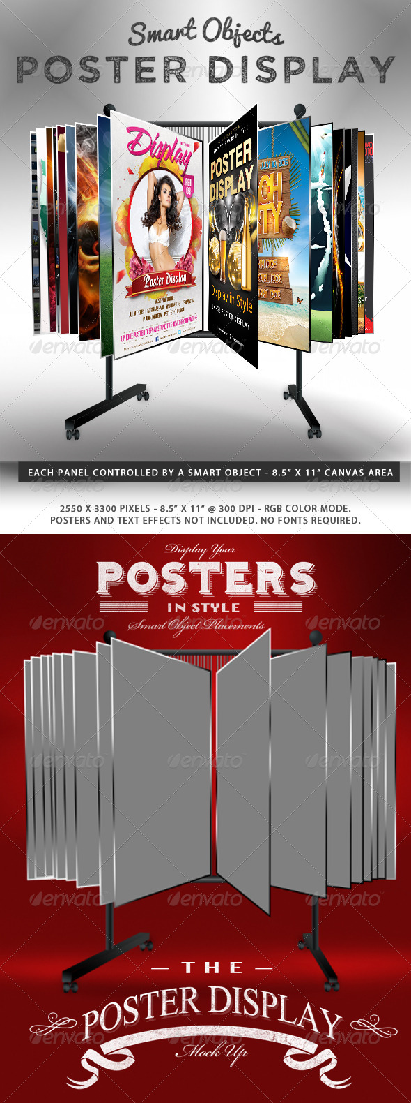 Smart Object Poster Display Stand Mockup - Posters Print